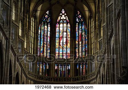 Stock Photo - Stained Glass Window In St. Vitus Cathedral, Prague, Czech Republic. Fotosearch