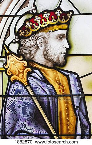 Stock Image - Stained Glass Window In The Alcazar Of King Alfonso Vi Of Leon And Castile (El Bravo); Segovia, Segovia Province, Spain. Fotosearch