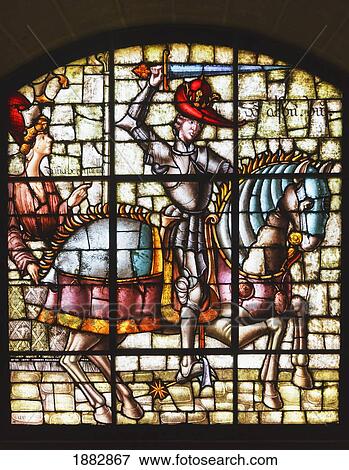 Stock Photo - Stained Glass Window In The Alcazar Showing King Alfonso Viii Of Castile (El Noble Or El De Las Navas); Segovia, Segovia Province, Spain. Fotosearch