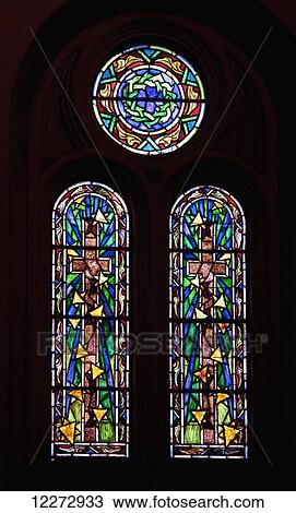 Stock Image - Stained glass windows in Catedral de la Inmaculada Concepci? n, the New Cathedral, Cuenca, Azuay, Ecuador. Fotosearch