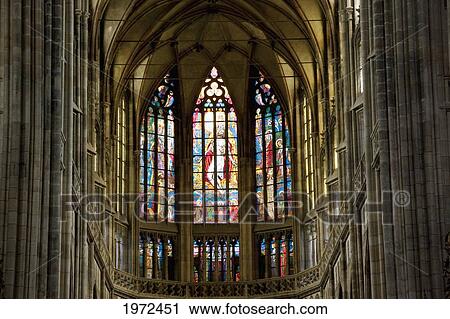 Stock Image - Stained Glass Windows Of The Choir Of St. Vitus Cathedral, Prague, Czech Republic. Fotosearch
