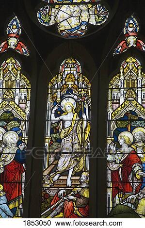 Stock Image - Stained Glass Windows, St. James Church, Avebury, Wilshire, England. Fotosearch