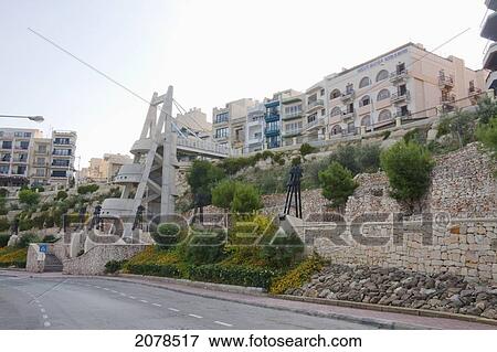 Stock Photo - Staircase And Hotels, Bugibba, Malta. Fotosearch