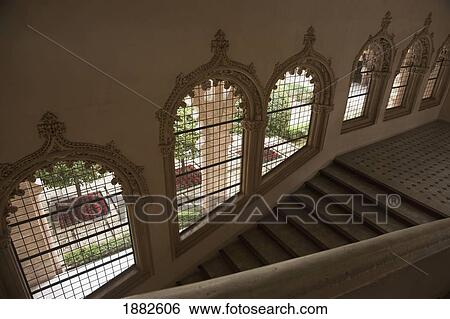 Stock Photograph - Staircase To The Courtyard In Aljaferia Palace; Zaragoza, Spain. Fotosearch