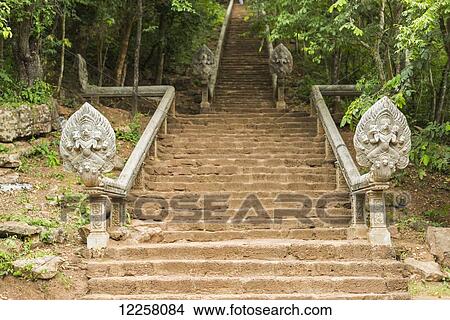 Stairs to Wat Banan; Battambang city, Cambodia View Large Photo Image Picture - Stairs to Wat Banan; Battambang city, Cambodia. Fotosearch