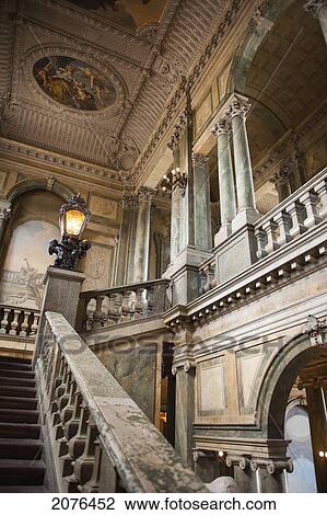 Stock Image - Stairway And Railing Inside Stockholm Palace; Stockholm Sweden. Fotosearch