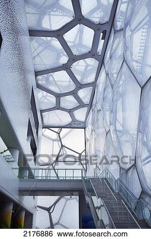 Stock Photograph - Stairway Inside A Building With Unique Bubble Facade; Beijing China. Fotosearch