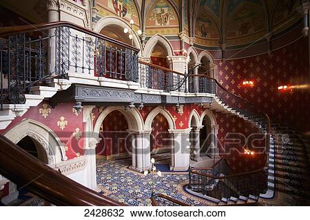 Stock Image - Stairway inside St. Pancras Renaissance London Hotel and Railway Station; London, England. Fotosearch