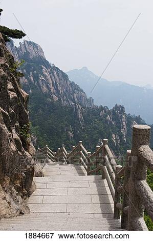 Stairway On Huang Shan (Yellow Mountain); Tunxi, Anhui, China View Large Photo Image Stock Photo - Stairway On Huang Shan (Yellow Mountain); Tunxi, Anhui, China. Fotosearch
