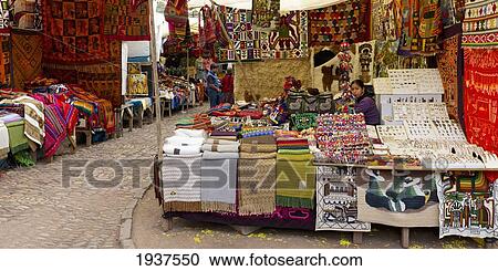Stock Image - Stall At Sunday Market; Sacred Valley Cusco Peru. Fotosearch