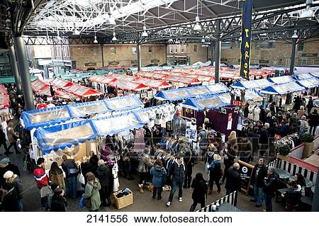 Stock Photograph - Stalls Inside Spitalfields Market In East London, London, Uk. Fotosearch