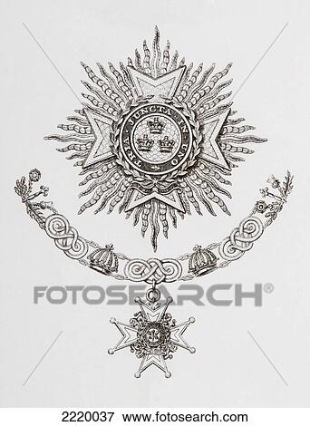 Stock Photo - Star, Collar And Badge Of A Military Knight Grand Cross Of The Order Of The Bath. From The Cyclopaedia Or Universal Dictionary Of Arts, Sciences And Literature By Abraham Rees, Published London 1820.. Fotosearch