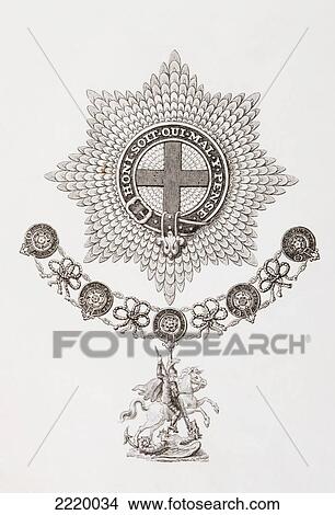 Picture - Star, Collar And Badge Of The Order Of The Garter. From The Cyclopaedia Or Universal Dictionary Of Arts, Sciences And Literature By Abraham Rees, Published London 1820.. Fotosearch