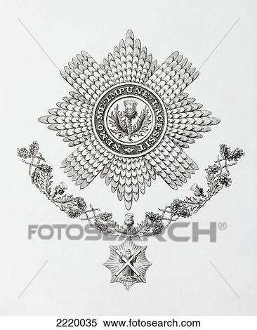 Stock Photography - Star, Collar And Badge Of The Order Of The Thistle. From The Cyclopaedia Or Universal Dictionary Of Arts, Sciences And Literature By Abraham Rees, Published London 1820.. Fotosearch