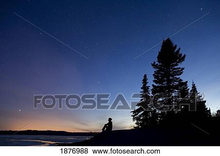 Stock Photo - Star Gazing At Mackenzie Point Conservation Area Over Lake Superior; Mackenzie Point, Ontario, Canada. Fotosearch