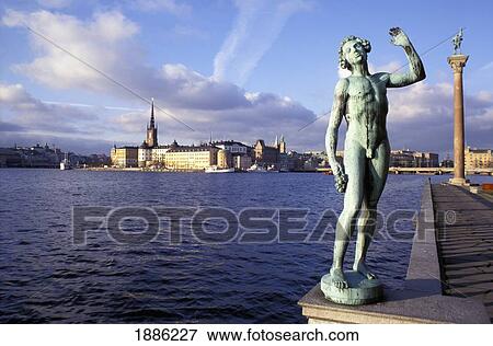 Statue Along Harbor And Stockholm Skyline View Large Photo Image Stock Photo - Statue Along Harbor And Stockholm Skyline. Fotosearch