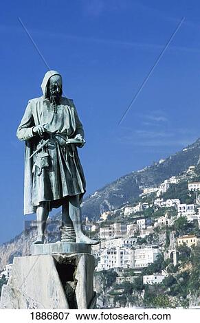 Stock Photo - Statue And Amalfi Coastline. Fotosearch