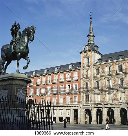Statue And Building In Plaza Major View Large Photo Image Stock Photograph - Statue And Building In Plaza Major. Fotosearch