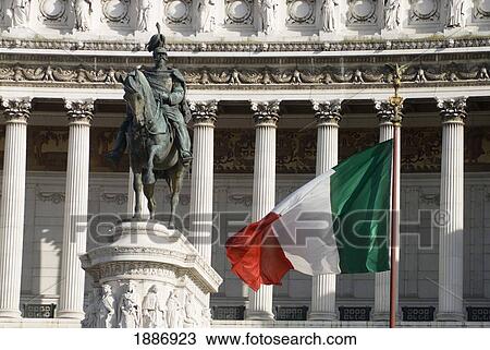 Statue And Italian Flag In Front Of Vittorio Emanuele Monument View Large Photo Image Stock Image - Statue And Italian Flag In Front Of Vittorio Emanuele Monument. Fotosearch