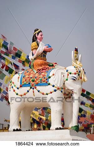 Picture - Statue At Bodhnath Stupa In Kathmandu, Nepal. Fotosearch