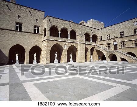 Stock Image - Statue In Courtyard Of The Palace Of The Grand Masters. Fotosearch