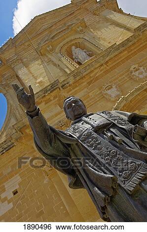 Stock Photograph - Statue In Front Of Gozo Cathedral. Fotosearch