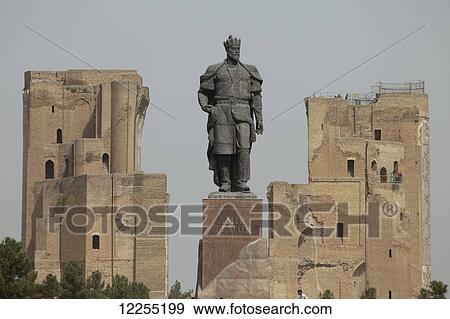 Statue of Amir Timur and palace gateway, Ak Sarai palace; Shakhrisabz, Uzbekistan View Large Photo Image Stock Photo - Statue of Amir Timur and palace gateway, Ak Sarai palace; Shakhrisabz, Uzbekistan. Fotosearch