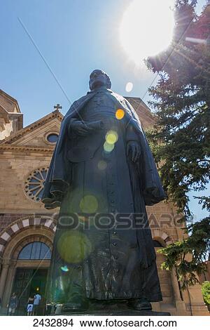 Statue of Archbishop Jean Baptiste Lamy in front of the Cathedral Basilica of St. Francis of Assisi; Sante Fe, New Mexico, United States of America View Large Photo Image Picture - Statue of Archbishop Jean Baptiste Lamy in front of the Cathedral Basilica of St. Francis of Assisi; Sante Fe, New Mexico, United States of America. Fotosearch