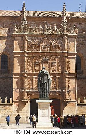 Picture - Statue Of Augustinian Friar Fay Luis Ponce By Nicasio Sevilla In Front Of The 16Th Century Plateresque; Salamanca, Salamanca Province, Spain. Fotosearch