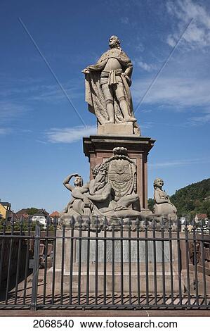 Stock Image - Statue Of Charles Theodore Count Palatine Of The Rhine On The Old Bridge; Heidelberg Baden-Wurttemberg Germany. Fotosearch