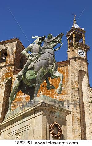 Stock Image - Statue Of Conquistador Francisco Pizarro (By American Sculptor Charles Cary Rumsey); Trujillo, Caceres, Spain. Fotosearch