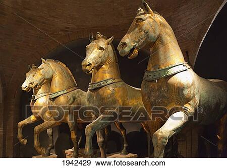 Stock Photo - Statue Of Four Horses In St. Mark's Basilica; Venice Italy. Fotosearch