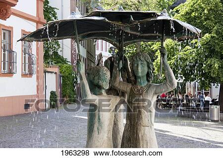Statue Of Girls In The Rain Fountain, Mainz, Germany View Large Photo Image Stock Photo - Statue Of Girls In The Rain Fountain, Mainz, Germany. Fotosearch