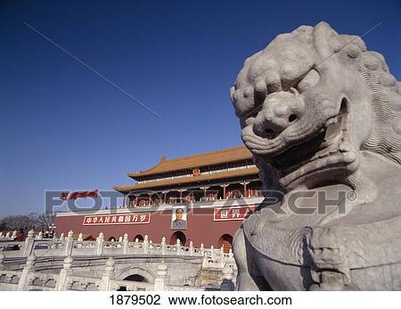 Statue Of Lion Guarding The Entrance To The Forbidden City View Large Photo Image Stock Image - Statue Of Lion Guarding The Entrance To The Forbidden City. Fotosearch