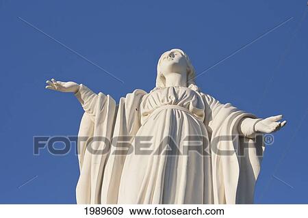 Stock Photo - Statue of the Virgin Mary on Cerro San Cristobal, Santiago, Metropolitan Region, Chile. Fotosearch