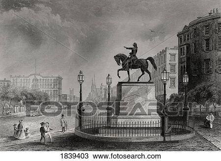 Stock Image - Statue Of Washington Union Square New York Usa George Washington 1732-1799 First President Of The United States From A 19Th Century Print Engraved By J Rogers After Beaulieu. Fotosearch