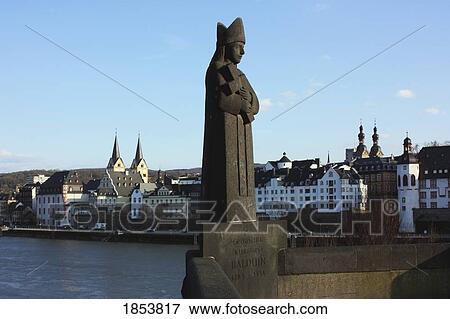 Stock Photo - Statue On Balduin Bridge, Koblenz, Rheinland-Pfalz, Germany. Fotosearch