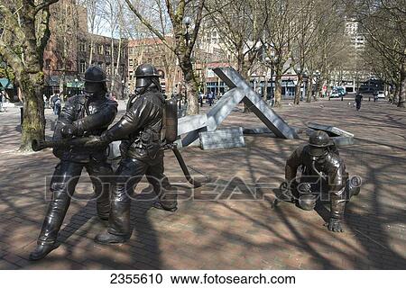 Statues Of Firefighters In Occidental Park; Seattle, Washington, United States Of America View Large Photo Image Stock Image - Statues Of Firefighters In Occidental Park; Seattle, Washington, United States Of America. Fotosearch