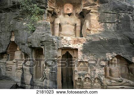Stock Image - Statues Of Jain Gods Gwalior Madhya Pradesh India. Fotosearch