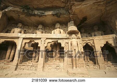 Stock Photo - Statues Of Jain Gods Gwalior Madhya Pradesh India. Fotosearch