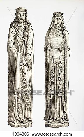 Stock Photograph - Statues Of King Clovis I And His Wife Queen Clotilde. From Les Artes Au Moyen Age, Published Paris 1873.. Fotosearch