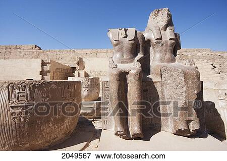 Stock Photo - Statues Of Ramses With Maat And With Thoth In The Third Hypostyle Hall Of The Mortuary Temple Of Ramses Iii, Medinat Habu, Luxor, Qina, Egypt. Fotosearch