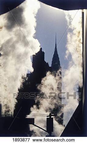 Steam And Silhouette Of Chrysler Building View Large Photo Image Stock Photo - Steam And Silhouette Of Chrysler Building. Fotosearch