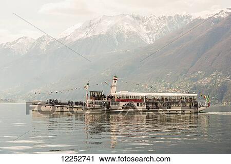 Steamboat on Lake Maggiore in the Swiss Alps; Ascona, Ticino, Switzerland View Large Photo Image Stock Image - Steamboat on Lake Maggiore in the Swiss Alps; Ascona, Ticino, Switzerland. Fotosearch