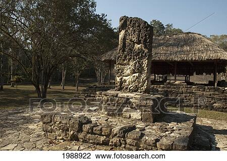 Stock Image - Stele On The Great Plaza, Bonampak, Chiapas, Mexico. Fotosearch