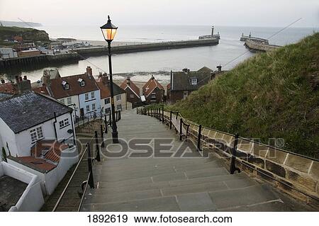 Stock Photo - Steps To St Mary The Virgin Church Overlooking Harbour. Fotosearch