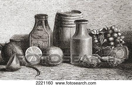 Stock Image - Still Life. From A 19Th Century Print.. Fotosearch
