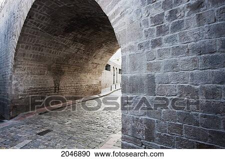 Stock Image - Stone Bridge Over Calle La Ronda, Quito, Pichincha, Ecuador. Fotosearch