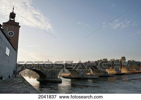 Stone Bridge Over The Danube River, Regensburg, Bavaria, Germany View Large Photo Image Stock Photo - Stone Bridge Over The Danube River, Regensburg, Bavaria, Germany. Fotosearch