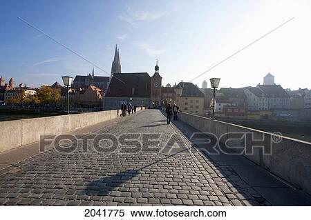 Stock Photography - Stone Bridge Over The Danube River, Regensburg, Bavaria, Germany. Fotosearch